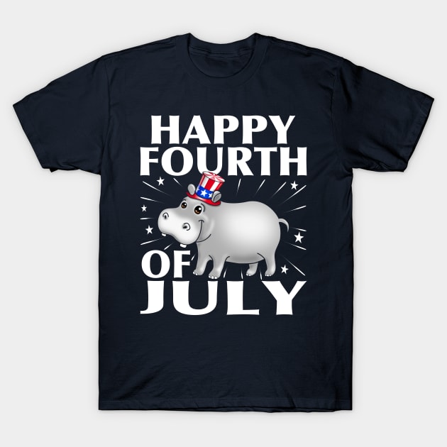 Happy 4th of July USA Patriotic Hippo T-Shirt by PnJ